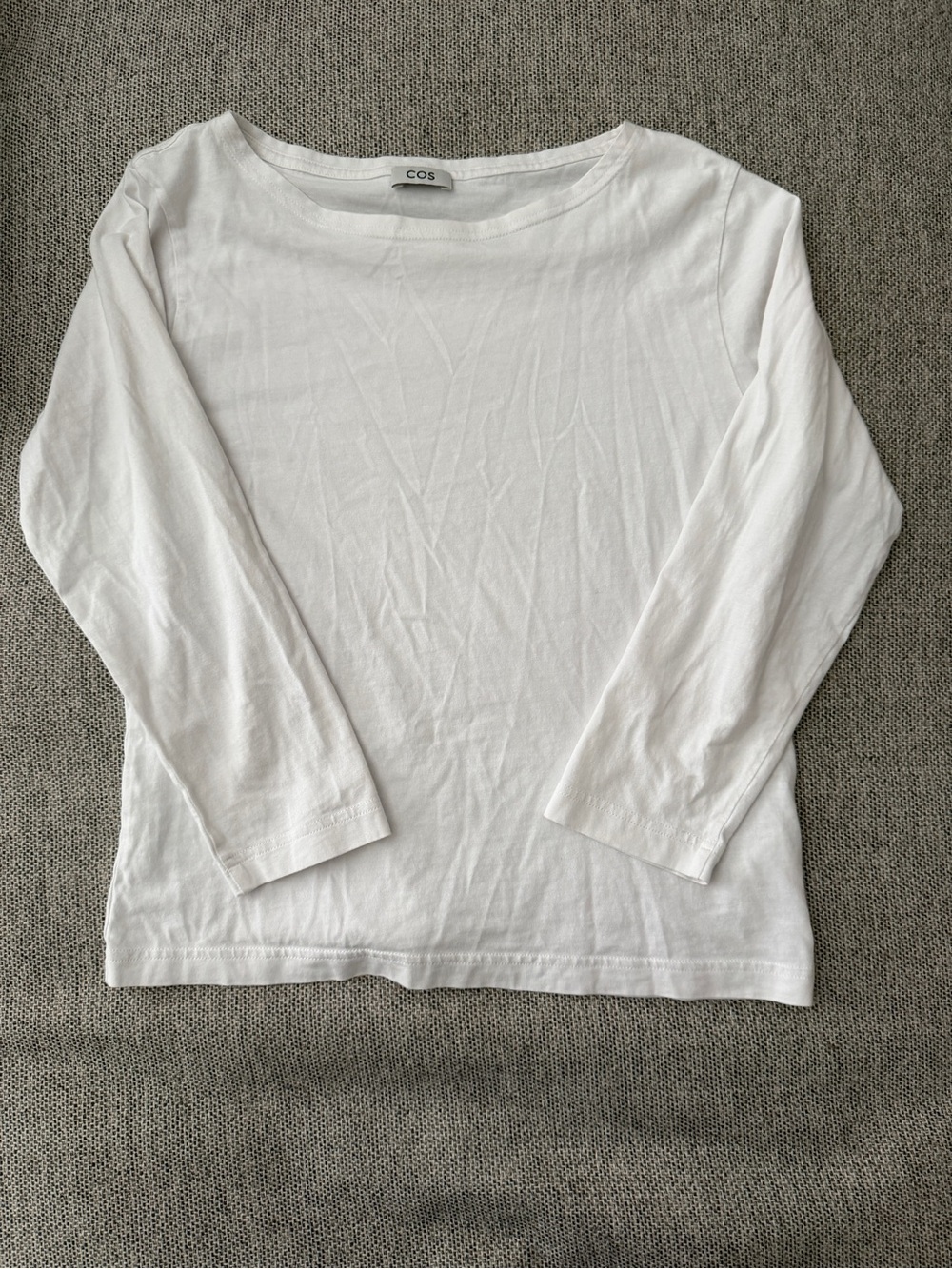 COS Classic White 3/4 Sleeve Boatneck Tee